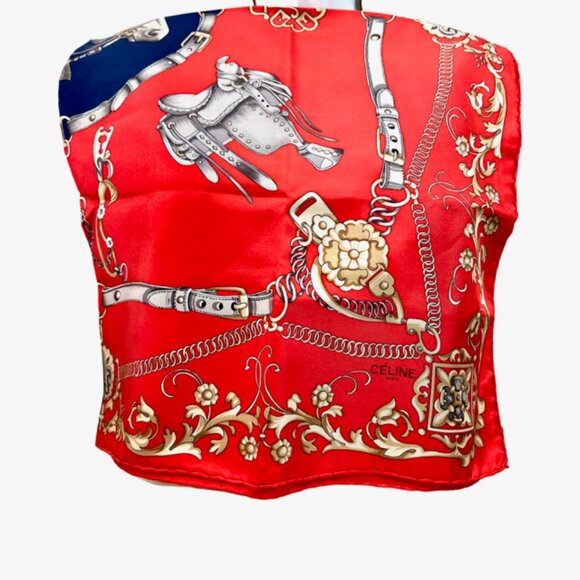Unused Celine Paris 100% Silk Scarf Satin 34" Horse Red Blue Gold (36 - Picture 11 of 16